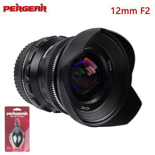 Pergear 12mm F2 Camera Lens Super Wide-Angle Manual Focus Fixed Lens for Sony E-Mount Fujifilm M4/3 Nikon Z-Mount A6500 X-T30 Z6