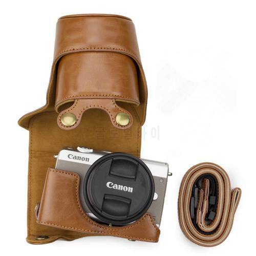 PU Leather Retro Camera Case Shoulder Bag Hard Bags For Canon EOS M200 M100 M10 camera with 15-45mm lens