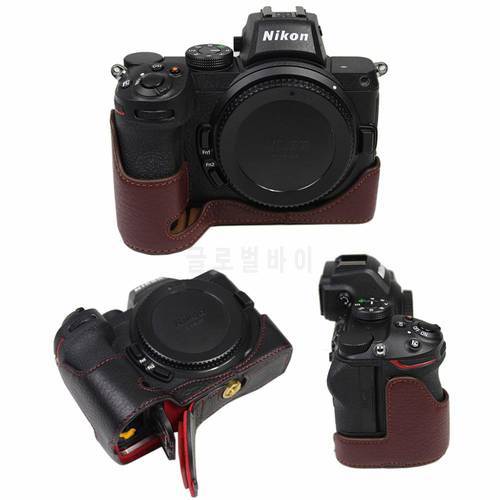 portable Genuine Real Leather Half case Cover For NIKON Z5 Z6 Z7 MarkII Z6II Camera bag protective shell With Battery Opening