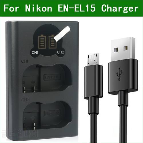 EN-EL15 EL15 Dual USB Battery Charger for Nikon EN-EL15a EN-EL15b EN-EL15e D500 D600 D610 D750 D800 D810 D850 1 V1