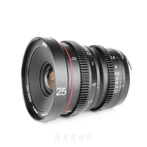 Meike 25mm T2.2 Large Aperture Manual Focus Prime Cine Lens for Olympus Panasonic M43 / for Fujifilm X mount/ for Sony /RF-Mount