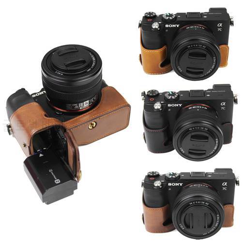 PU Leather Camera case Cover For Sony A7C Alpha 7C ILCE-7C Camera Half Bag Body Set Accessories with battery bottom opening