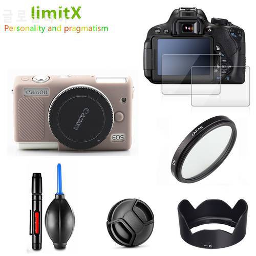 Protection Kit Camera case Screen Protector UV Filter Lens hood Cap Cleaning pen Air Blower for Canon EOS M200 M100 15-45mm lens