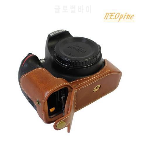 PU leather case Half body cover For Nikon D3200 D3300 D3400 DSLR camera bag portable With Battery Opening