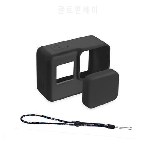 Go Pro Silicone Case Rubber Protective Frame + Lens Cap + Adjustable Wrist Strap For Gopro Hero 5 6 7 Black Camera Accessories