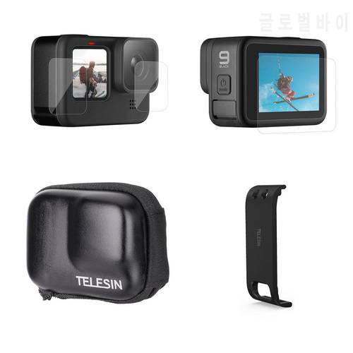 TELESIN Removable Battery Cover Tempered Glass Screen Protector HD Film Storage Protection Camera Bag for GoPro Hero 10 9 Black