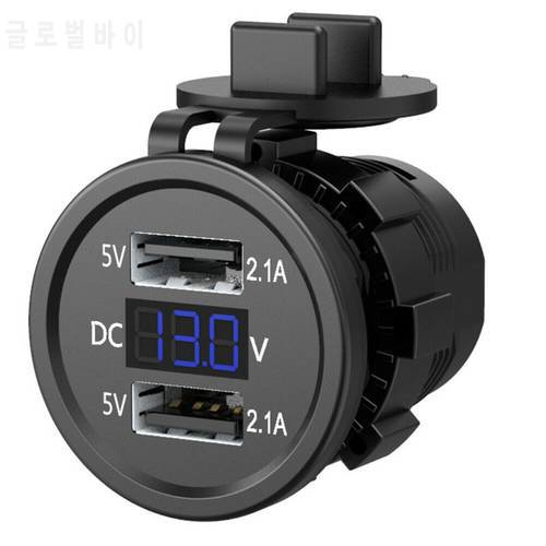 5V 5V 2.1A Waterproof Dual Ports USB Charger Socket Adapter Power Outlet with Voltage Display Voltmeter for 12-24V Car Boat