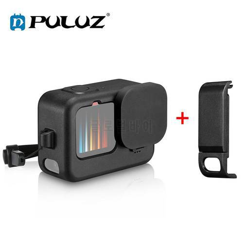 PULUZ Cage For GoPro HERO10 Black /HERO9 Black Silicone Protective Case + POM Side Interface Cover with Wrist Strap & Lens Cover