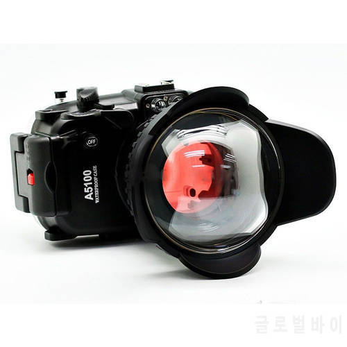 for Sony A5100 16-50mm 130ft underwater Waterproof Housing Case + 67mmFisheye Wide Angle lens Dome Port + Red Diving Filter