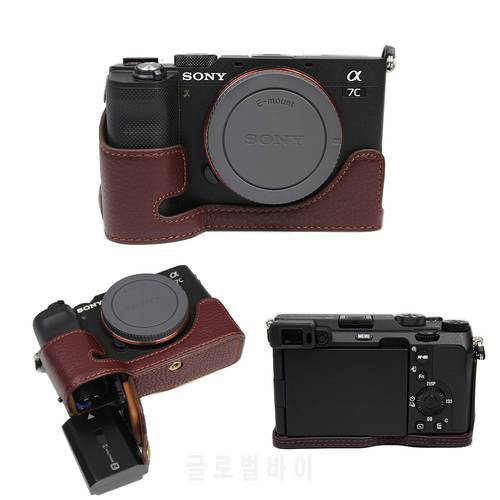 real Genuine Leather case Camera bag For Sony A7C Alpha 7C ILCE-7C Protector half body cover shell with Battery Opening