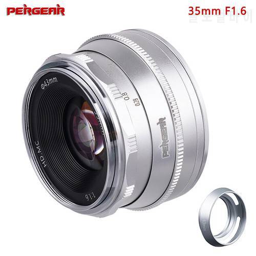 Pergear 35mm F1.6 Manual Focus Prime Fixed Lens for Sony E-Mount for Fuji X M4/3 Camera A6500 A6300 A6600 X-T30 X-T3 X-T2 X-Pro2