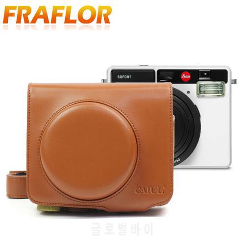 INS Fashion Shoulder Crossbody For Leica Sofort Soft PU Brown Leather camera bag with Shoulder Straps Instant Camera Cover Case