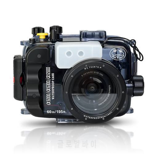 195FT/60M Waterproof Box Underwater Housing Camera Diving Case for Sony A6500 A6300 A6000 With 16-50mm Lens Camera Bag Cover