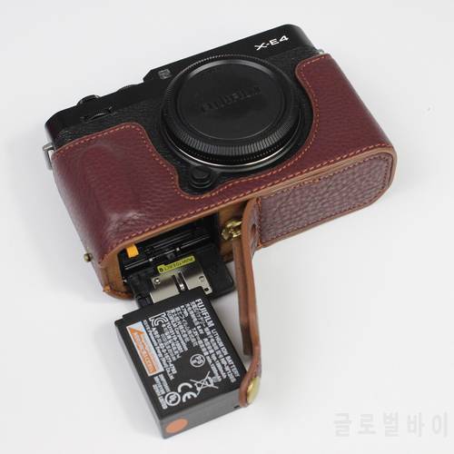 Real Genuine Leather case Camera half Body Cover Bag For Fujifilm Fuji X-E4 XE4 With Battery Opening