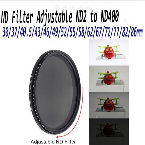 ND2-400 Neutral Density Fader Variable ND Filter Adjustable 30/37/40.5/43/46/49/52/55/58/62/67/72/77/82/86MM Optical Glass Lens