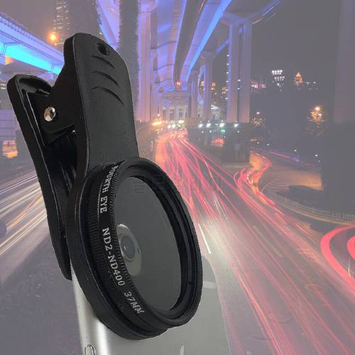37mm Adjustable Neutral Density Clip-on ND2-ND400 Cell Phone Camera Filter Lens for iPhone Huawei Samsung Android ios Mobile
