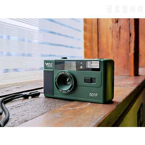 For German VIBE 501F Camera Reusable Non-Disposable Retro Film Camera 135 Film Fool With Flash Black/Red/Champagne Silver/Pink