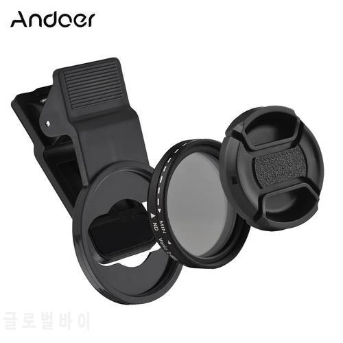 Andoer 37mm Clip-on Phone Filter Lens ND2-400 Adjustable ND Filter with Phone Clip Lens Protector for Smartphone Photography