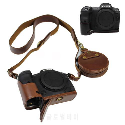 Fashional Camera Bag half body Case For Canon EOS R6 R5 R6II PU Leather Protective Cover Shoulder strap With Battery Opening