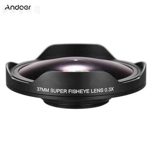 Andoer 37MM 0.3X HD Ultra Wide Angle Fisheye Lens camera lens with Hood Replacement for Camcorders