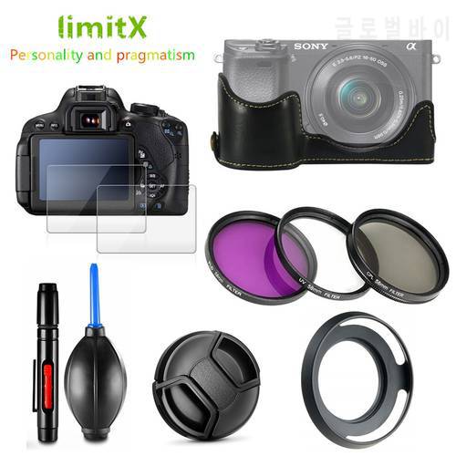 Protect kit Screen Protector Camera PU Leather case UV CPL FLD Filter Lens hood for Sony A6000 A6100 A6300 A6400 16-50mm lens