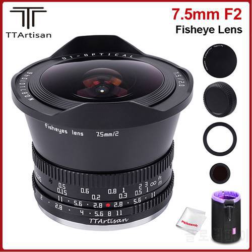 TTartisan 7.5mm F2 APS-C Fisheye Lens Wide-Angle for Sony E-Mount Fuji M4/3 Nikon Z-Mount Mirrorless Cameras A6500 X-T3 Z6 Z7