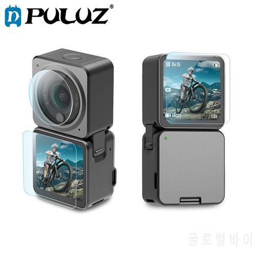 PULUZ 3 in 1 Lens + Front and Back LCD Display 9H 2.5D Tempered Glass Film For DJI Action 2 Camera Accessories