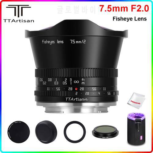 TTartisan 7.5mm F2.0 F2 Wide-Angle View Fisheye Lens for Sony E-Mount Fuji M4/3 Nikon Z-Mount Mirrorless Cameras A6600 X-T30 Z6