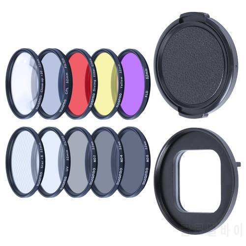 For GoPro HERO10 Black Professional 52mm 52mm 10 in 1 UV+ND2+ND4+ND8+Star 8+ +CPL+Yellow/Red/Purple+10X Close-up Lens Filter Cap