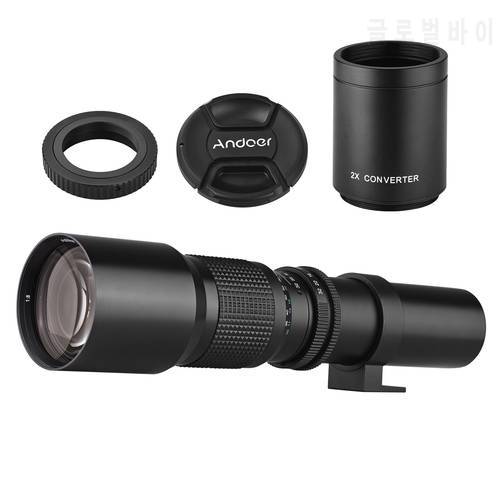 500/1000mm f/8 MF Camera Telephoto Lens with 2X Converter Lens for Canon EOS 80D EOS 90D Rebel T5i T6i T6s T7 T8I SL3 EOS 60D