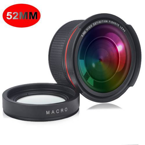 52MM 0.35x Fisheye Wide Angle Lens for Canon EOS M3 M5 M6 M10 M50 M100 M200 for Nikon D7100 D5500 D5300 D5200 D5100 D3500 D3400