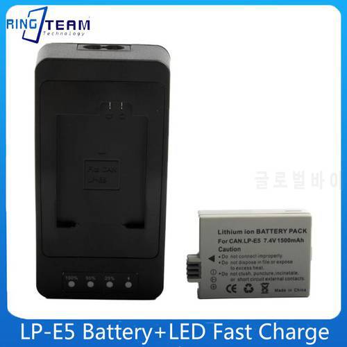 LPE5 One Battery One Charge Cameras 450D 500D 1000D 2000D Kiss X2 X1 T1i Xs Xsi F For Canon LP-E5 Battery LED Fast Charge