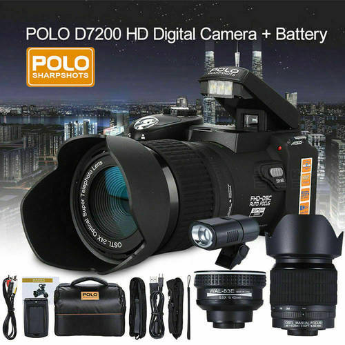 Polo D7200 33MP Digital Camera DSLR 0.5X Wide Angle Lens + 24X Telephoto Lens + LED Light camera profissional Digital Camera