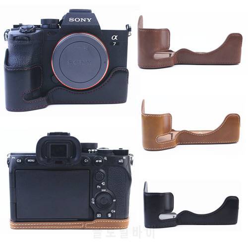 Pu Leather Camera Bag Bottom Opening Version Protective Half Body Case Base For Sony A7IV A7M4 / A7SIII A7SM3 / A1