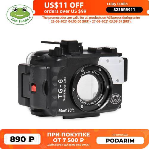 Seafrogs Underwater Diving Camera Waterproof Case With Dual Fiber-Optic ports For Olympus TG6 Case 60M/195ft