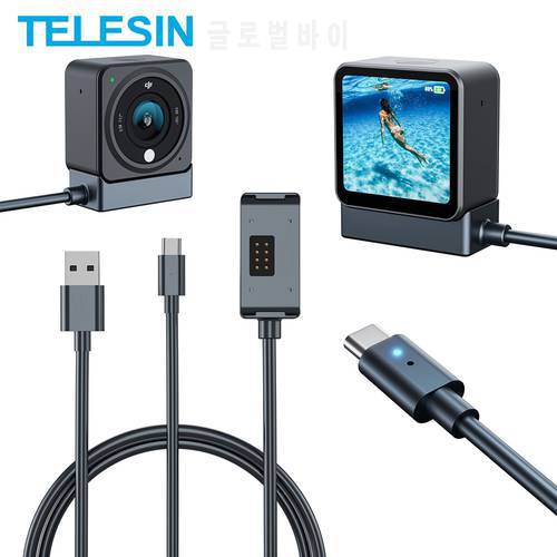 TELESIN 2 in 1 Smart Fast Charger Magnetic Base Type C Data Transmission Cable for DJI Action 2 Dual Screen Power Combo Camera