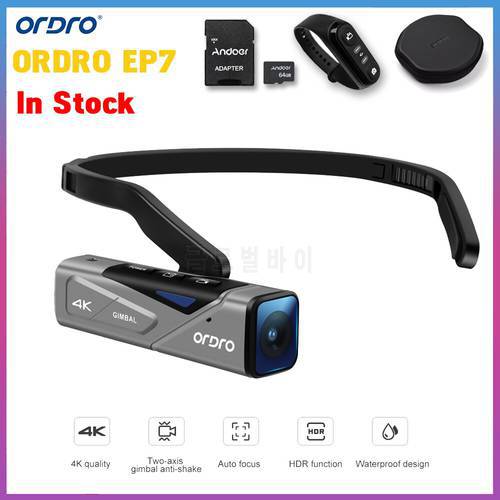 ORDRO EP7 Head Video Camera First Person View Hands-Free Camcorder Built-in 2-Axis Gimbal Anti-shake with Remote Control