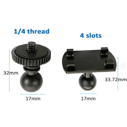 17mm Ball Head To 1/4 Inch Screw 4-button Convert Connector 360 Rotation Tripod Holder Adapter for Car DVR Mobile Phone Bracket