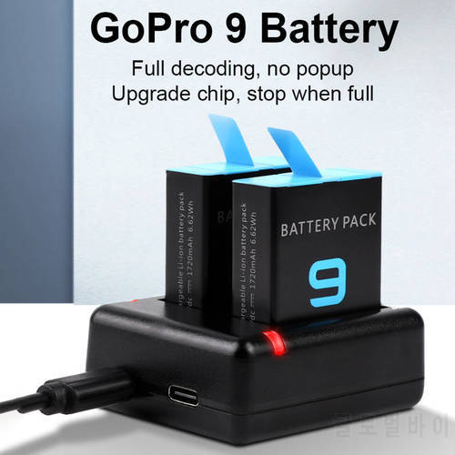 Dual Battery Charger Carrying Handheld Camera Elements with USB C + Micro USB Input for GoPro Hero 9 Hero9 Black