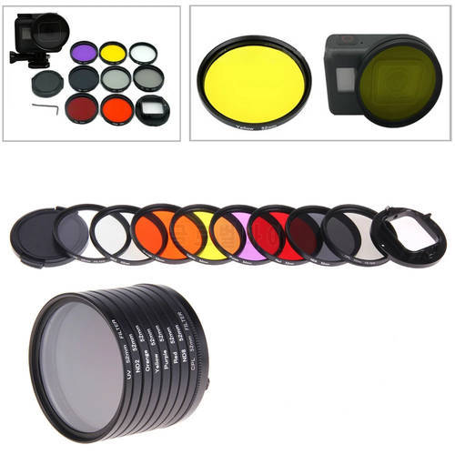 Gopro 10 9 52mm Lens Filter Adapter Ring Lens Cap CPL UV ND8 ND2 ND4 Red Yellow Purple for GoPro HERO 10 9 Black Action Camera
