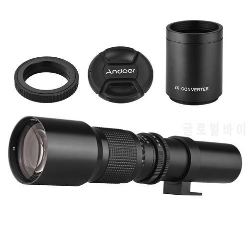 500/1000mm f/8 MF Camera Telephoto Lens with 2X Converter Lens for Nikon D40 D40X D60 D90 D100 D200 D300 D500 D600 D610 D700