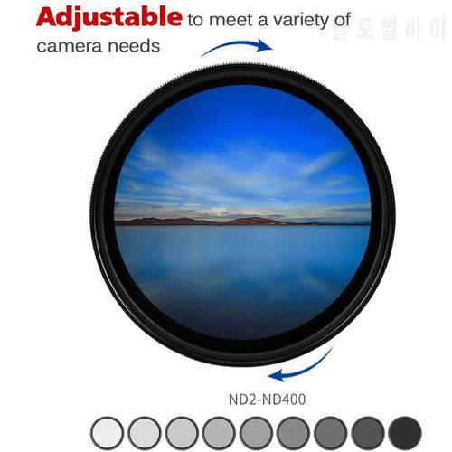 ND2-400 Neutral Density Fader Variable ND filter Adjustable ND2 to ND400 46 49 52 55 58 62 67 72 77 82 86mm for Canon Nikon Sony