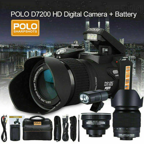 2022 Hot D7200 Auto Focus Full HD Digital Camera Professional Camera 3 Lenses Switchable External Flash
