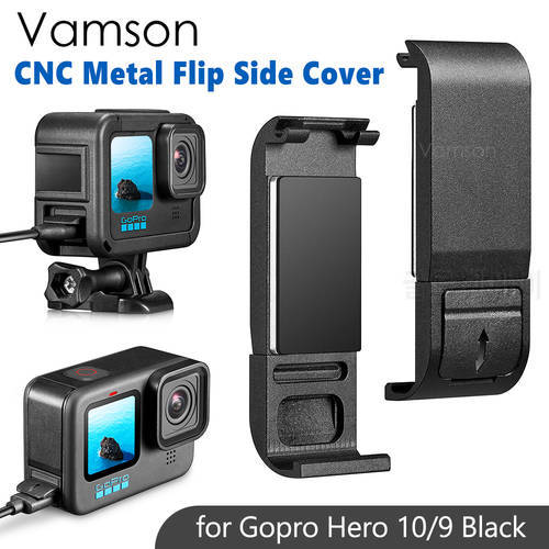Vamson Aluminum Alloy Battery Case Side Cover for GoPro Hero 10 9 Camera with Lens Cap Tempered Film for GoPro 10 Accessories