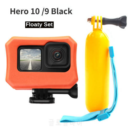 Floating Set for GoPro Hero 11 10 9 Black Orange EVA Floaty Case Protect Cover Waterproof Handheld Grip Stick Surfing Accessory