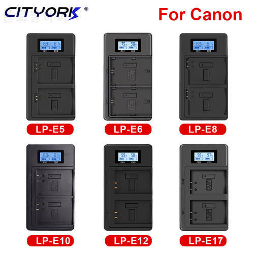 CITYORK camera battery charger for Canon LP-E5 LP-E6 LP-E8 LP-E10 LP-E12 LP-E17 LP E5 E6 E8 E10 E12 E17 LCD Dual smart charger
