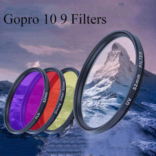 52mm Lens Filter for GoPro 10 9 UV CPL ND2 4 8 Diving Red Starlight 10x Macro Lens Filter Adapter Lens Cap for GoPro Hero 9 10