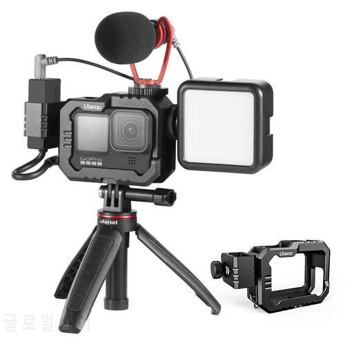ULANZI G9-14 Metal Cage for GoPro Hero 11 10 9 Black Cage Case with Side Mic Adapter Mount Tripod Mic Fill Light