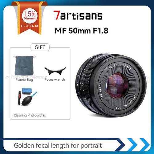 7artisans 50mm f1.8 Large Aperture Lens Portrait MF Prime Lenses Fit For Canon EOS-M M50 M100 Sony E A7 Fuji FX XT4 M4/3 Mount