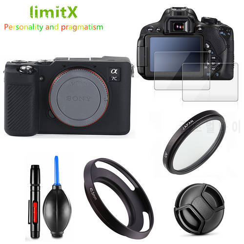 Full Protect Kit Camera case UV Filter Lens hood Cap pen Air Blower Screen Protector for Sony Alpha 7c A7c with 28-60mm lens